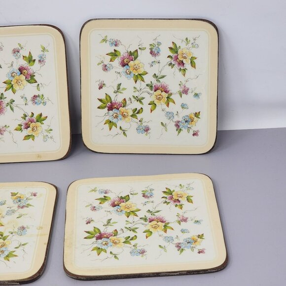Vintage Floral Cork-Backed Square Coasters Set‎ Of 6 - Picture 5 of 7